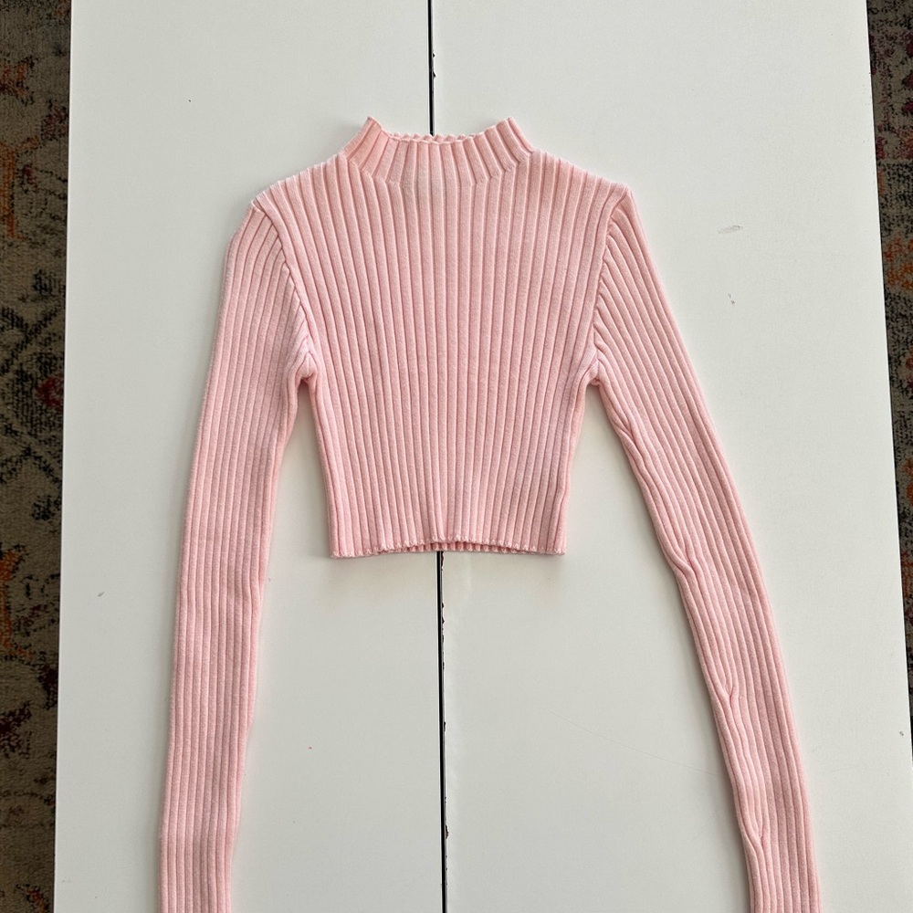 Edikted Pink Ribbed Long Sleeve Crop Sweater